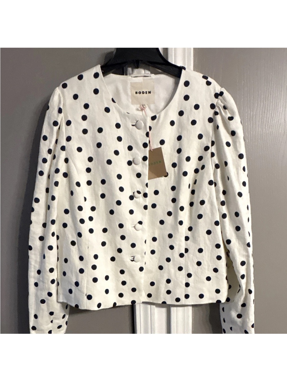 Boden Cream Blazer with Black Polka Dots - Picture 2 of 7